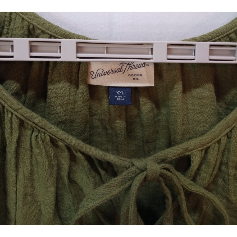 Universal Thread Keyhole Tie Women's Peasant Blouse Top, XXL Olive Green, Boho - Picture 2 of 5